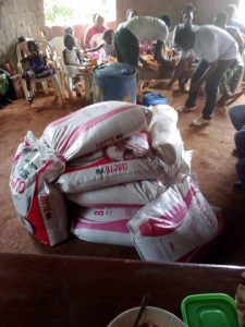 Bags of donated rice